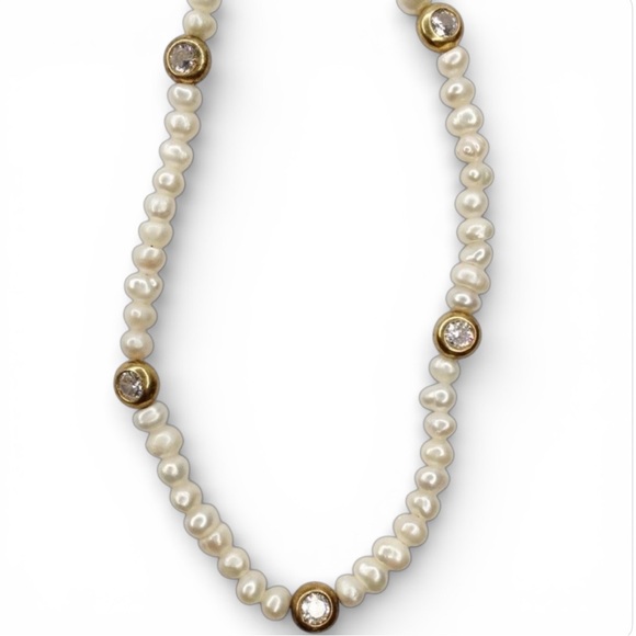 ADINA EDEN 14K Gold Plated Sterling Silver Freshwater Pearl & CZ Choker Necklace - Picture 10 of 14
